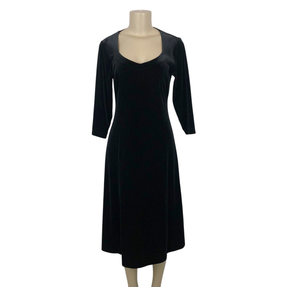 Vintage Chicos Black Velvet A-Line Midi Dress Small Whimsigoth Gothic Romantic